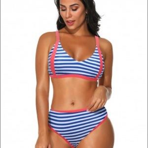 Aqua Drop Swim wear two piece stripe swimsuit L.